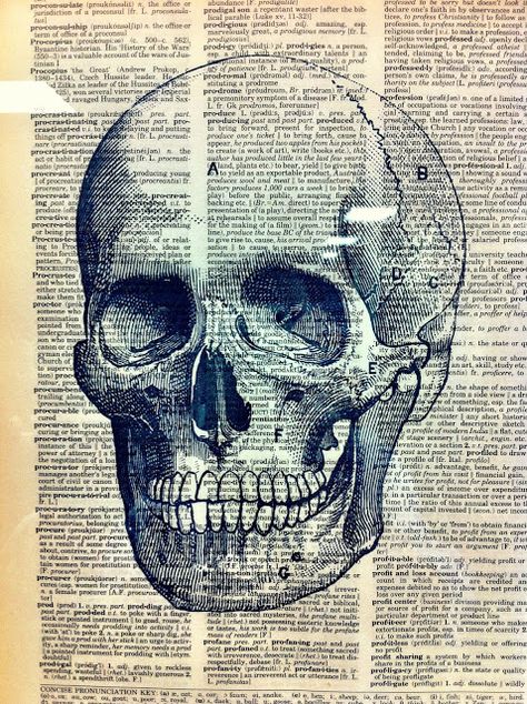 Male Figure Drawing, Skeleton Drawings, Newspaper Art, Human Figure Drawing, Dictionary Art Print, Upcycled Art, Dictionary Art, Medical Art, Human Skull