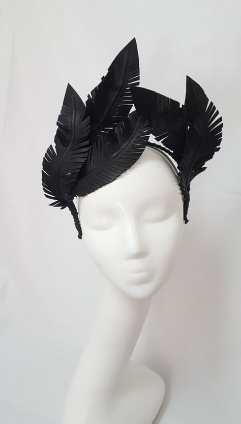 Fern Headpiece, Leather Fascinator, Leather Headpiece, Drag Make-up, Leather Headband, Head Crown, Headpiece Diy, Crazy Hats, Leather Headbands