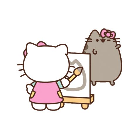 Pusheen And Hello Kitty, Pusheen Hello Kitty, Hello Kitty And Pusheen, Hello Kitty Pusheen, Pusheen Gif, Hello Kitty X Pusheen, Pusheen Stickers, Latina Fashion Outfits, Pusheen Cat