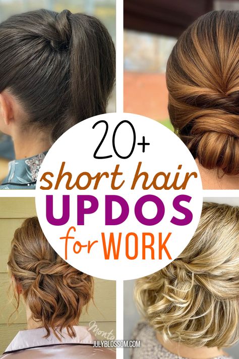 20+ Chic & Easy Short Hair Updos for Work - ♡ July Blossom ♡ Hair Updos For Work, Updos For Work, Short Hair Updo Easy, Fine Hair Updo, Short Hair Updos, Easy Short Hair, Short Hair Dos, Short Hair Updo Tutorial, Easy Updos For Medium Hair