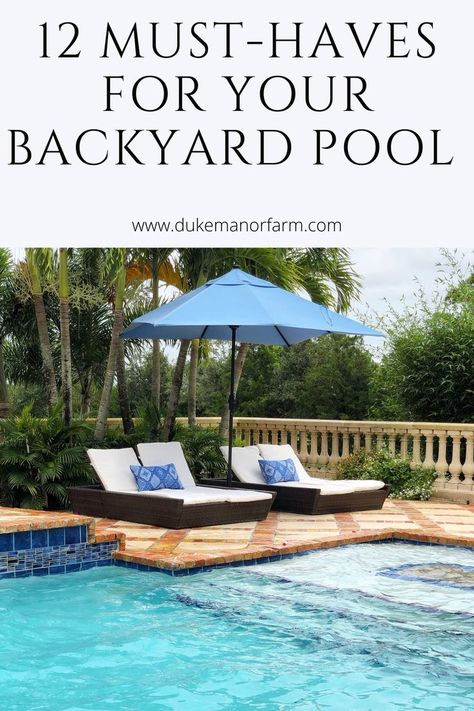 chaise lounge chairs with umbrella by a pool Pool Ideas Inground, Farmhouse Pool Ideas, Pool Ideas Backyard, Pool Area Decorating Ideas, Backyard Pool Area, Fence Around Pool, Pool Items, Landscaping Around Pool, Pools Ideas