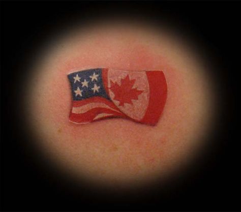 Canadian Flag Tattoo, American Tattoo Ideas, Canadian Tattoos, Son Tattoos, Canadian Tattoo, Canada Tattoo, Tree Tattoo Back, Painless Tattoo, Coordinates Tattoo