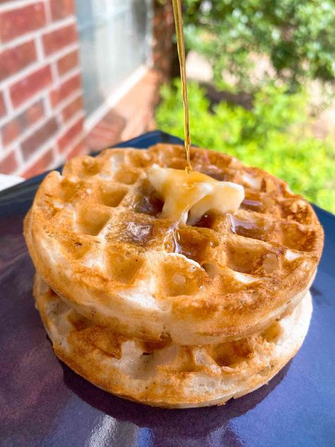 An easy waffle recipe with no eggs. You can make crispy waffles with only a handful of ingredients like flour, water, cream, sugar, and more. Crazy Waffles, Waffles Without Eggs, Eggless Waffle Recipe, Egg Waffle Recipe, Crispy Waffles, Make Waffles, Easy Waffle Recipe, Buttermilk Waffles, Crispy Waffle