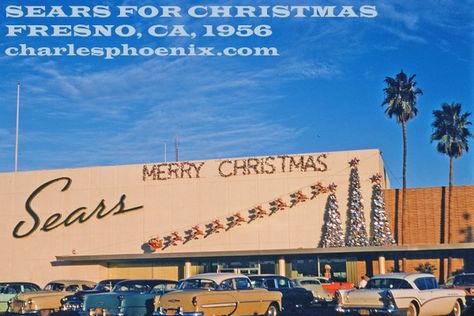 SEARS Vintage Mall, Vintage Stores, Exterior Signage, Fresno California, Mid Century Christmas, Central Valley, Old Signs, Christmas Past, Department Stores