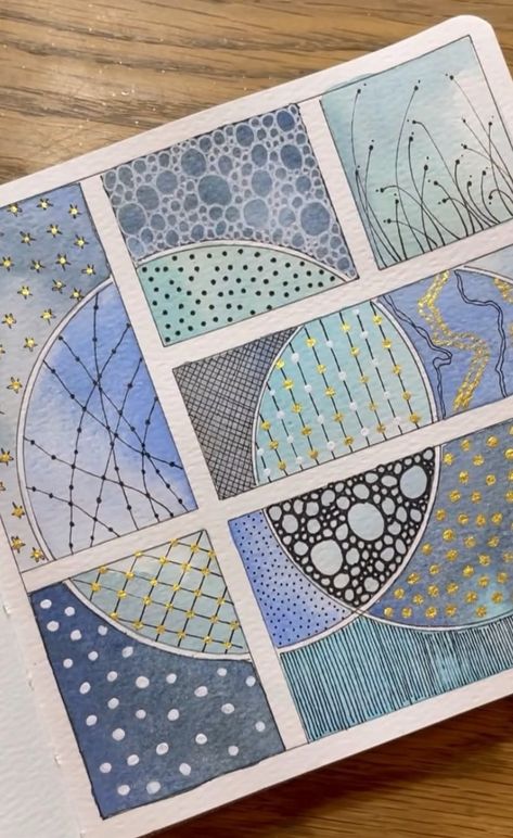 Ink Doodles Inspiration, Geometric Watercolor Art, Sketchbook Patterns, Zentangle Watercolor, Watercolor Zentangle, Watercolor Doodles, Watercolour And Pen, Kunstjournal Inspiration, Watercolor Doodle