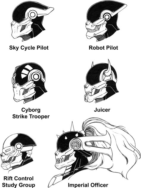 Scifi Mask Concept Art, Robot Head Concept Art, Cyberpunk Helmet Concept Art, Goggles Drawing Reference, Armor Side View, Fantasy Helmet Design, Mech Helmet, Mecha Helmet, Mask Design Drawing