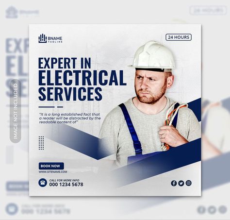 #Banner #Socialmedia #Promotion #Discount #Square #Repair #Professional #Technician Fix #Instagrampost #Socialmedia #bannerSquare #Fast #service #Squareflyer #Electrician #electrical #electricalservice Instagram Social Media Post, Electrician Services, Social Media Post Template, Instagram Social Media, Post Design, Post Templates, Media Post, Flyer Template, Social Media Post