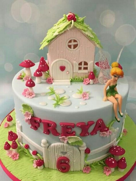 Tinkerbell Birthday Cakes, Γενέθλια Mickey Mouse, Fairy Garden Cake, Mushroom Cake, Fairy Birthday Cake, Tinkerbell Cake, Tinkerbell Fairy, 4th Birthday Cakes, Garden Cakes