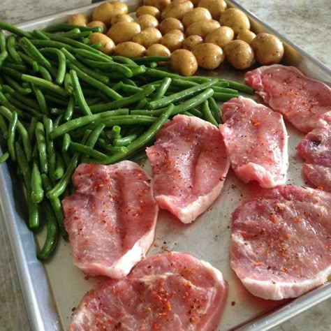 Pork Chop Sheet Pan Dinner, Pork Chop Sheet Pan, Pork Chops And Veggies, Eat At Home, Sheet Pan Suppers, Sheet Pan Dinners Recipes, Pork Dinner, Boneless Pork Chops, Pan Recipes