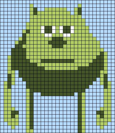 Alpha pattern #45431 | BraceletBook Mike Wazowski, Alpha Pattern, Friendship Bracelet, Pixar, Pixel Art, Bracelet, Funny, Green, Pattern