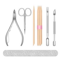 Set of tools for manicure Royalty Free Vector Image Nail Lesson, Cuticle Trimmer, Realistic Illustration, Polish Poster, Pink Manicure, Nail Scissors, Nail Services, Round Nails, Butterfly Nail