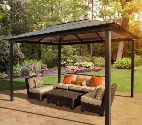 Durable Metal Gazebo  -  If you want a stylish octagonal pavilion in your backyard then you ought to buy a gazebo. It will make your backyard look more beautiful and attractiv... Diy Gazebo, Aluminum Gazebo, Gazebo Plans, Cheap Pergola, Hardtop Gazebo, Backyard Gazebo, Patio Canopy, Pergola Canopy, Wooden Pergola