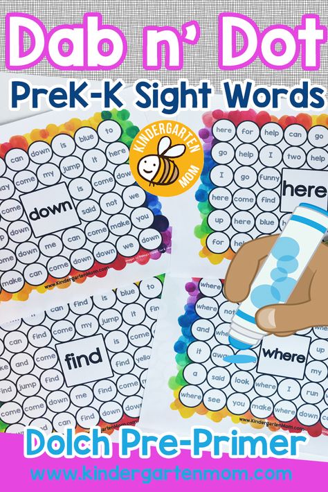 Free Sight Word Printables, Sight Words Free Printables, Beginning Sight Words, Sight Word Printables, Pre Primer Sight Words, Preschool Sight Words, Sight Word Fun, Bingo Dauber, Sight Words Printables