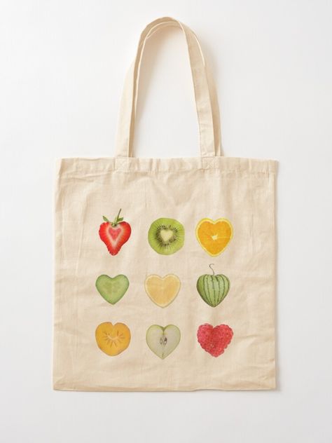 "Fruit Hearts" Tote Bag for Sale by hebebaby333 Fruit Tote Bag, Fruit Hearts, Diy Tote, Painted Tote, Basket Tote, Diy Tote Bag, Sewing Embroidery Designs, Fruit Design, Cotton Tote Bag