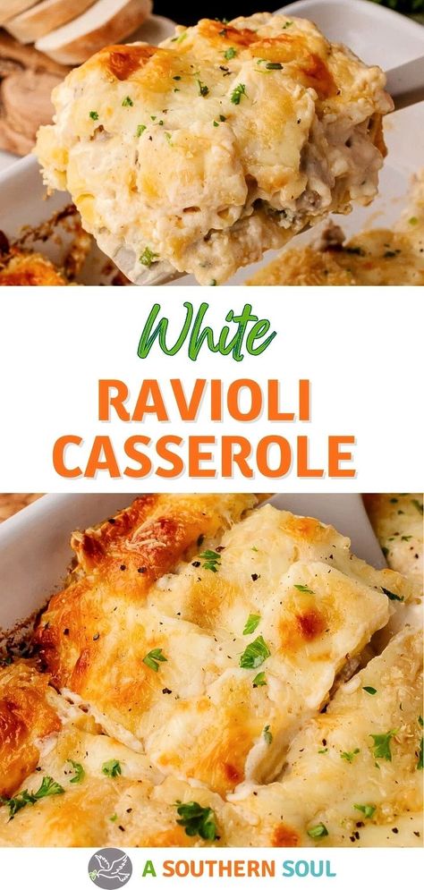 White Lasagna Casserole is the ultimate comfort meal that’s quick and packed with flavor. Made with Italian sausage and cheese ravioli, this creamy, cheesy dish requires only 20 minutes of prep. It’s the perfect easy dinner idea for busy weeknights, offering a hearty twist on traditional lasagna without all the work. Easy White Lasagna Recipe, White Ravioli Casserole, White Ravioli, Italian Sausage Ravioli, White Lasagna Recipe, White Sauce Lasagna, Sausage Ravioli, Soul Recipes, Italian Sausage Lasagna