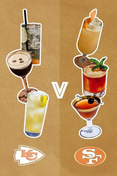 The Best Cocktails to Make for Super Bowl 2024, Whether You’re Team Chiefs or 49ers Super Bowl Cocktails 2024, Super Bowl Cocktails, Superbowl Cocktails, Bowl Cocktails, Kahlua Coffee Liqueur, Sparkling Mineral Water, Whiskey Ginger, Best Cocktails, Themed Drinks