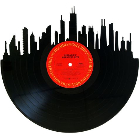 Vinyl Record Skyline Art – Records Redone Chicago Skyline Silhouette, Vinyl Album Art, Chicago Band, Vinyl Record Wall Art, Record Wall Art, Record Crafts, Record Painting, Abstracted Art, Skyline Silhouette