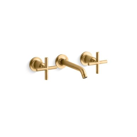 KOHLER Purist 2-Handle Wall Mount WaterSense Labelled Brushed Brass Bathroom Sink Faucet Bathroom Vibes, Wall Mount Faucet Bathroom Sink, Deep Clean Bathroom, Kohler Purist, Wall Mount Faucet Bathroom, Wall Mount Sink, Clean Bathroom, Wall Mounted Sink, Vanity Faucet