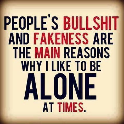 Peoples's bullshit and fakeness are the main reasons why I like to be alone at times Unhealthy Relationships, Fake People, Badass Quotes, People Quotes, Sarcastic Quotes, A Quote, Wise Quotes, True Words, The Words