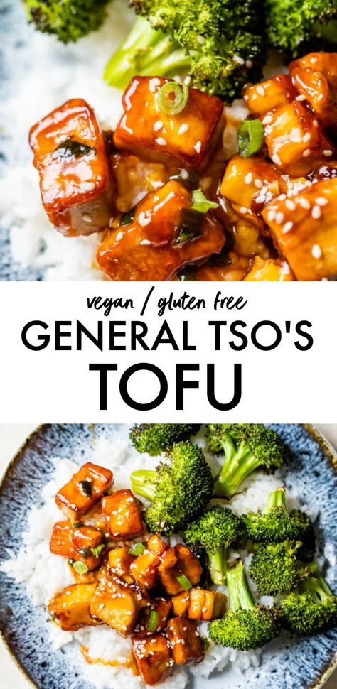 Easy GENERAL TSO'S TOFU that's pan-fried so it gets crispy, then coated in the most delicious general tso's sauce #tofu #vegan #glutenfree Protein Entrees, General Tso Tofu, Nora Cooks, Sweet And Spicy Sauce, General Tso, Vegan Asian, Spicy Sauce, Tofu Recipes, Vegan Dinner Recipes