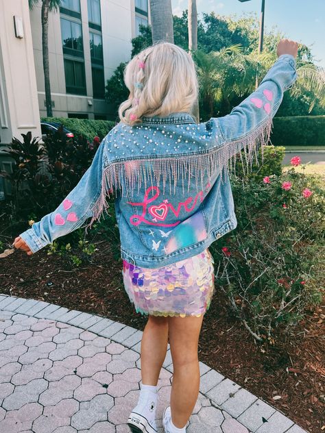 #lover #erastour #outfitinspo #inspo #loverinspo #jeanjacket #diy #eras #taylorswift #swifty Diy Eras Outfit, Lover Jacket Taylor Swift, Taylor Swift Eras Jean Jacket Diy, Coldplay Jacket Ideas, Diy Eras Tour Denim Jacket, Eras Jacket Diy, Taylor Swift Jacket Ideas, Jean Jacket Eras Tour, Eras Denim Jacket