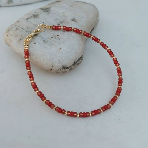 Berry Red Bead Bracelet - Handmade Red Seed Bead Jewellery - Berry Red Seed Bead Bracelet - Made in Cornwall - Cornish Jewellery Red Seed Bead Bracelet, Red Beaded Jewelry, Red Beads Bracelet, Red Bracelet Ideas, Red Beads Jewellery, Seed Bead Jewellery, Red Bead Bracelet, Small Bead Bracelet, Tiger Tail