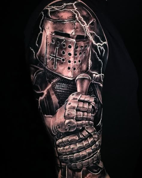 Knights Templar Tattoo, Templar Tattoo, Templar Knight Tattoo, Nature Tattoo Sleeve, Templar Cross, Knight Tattoo, Greek Mythology Tattoos, God Tattoos, Biomechanical Tattoo