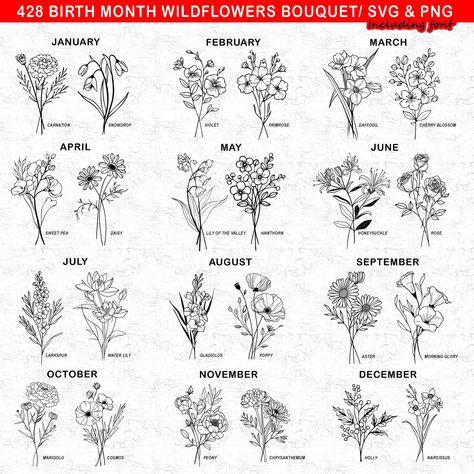 Free Birth Month Flowers Svg, Texas Flower Tattoo, Wildflowers Bouquet, Wildflower Drawing, Horoscope Tattoos, Pine Tree Tattoo, Wildflower Tattoo, Mommy Tattoos, Birth Flower Tattoos