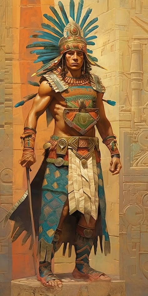 Aztec Cosplay, Aztec Clothing Traditional, Aztec Oc, Aztec Armor, Aztec King, Aztec Statues, Aztec Clothing, Native American Photography, Aztec Drawing