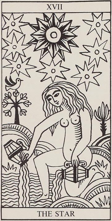 Rolla Nordic Tarot 17 The Star – Esoteric and Divinatory Tarot Taro Cards, Tarot Collection, Strength Tarot, Tarot Card Tattoo, Deck Art, Le Tarot, Simple Line Drawings, Cosmic Art, Card Tattoo