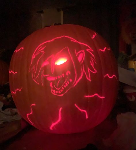 My Eren Jaeger/Yeager Attack Titan jack-o-lantern #attackontitan #erenjaeger #erenyeager #pumpkin #jackolantern Attack Titan, Attack On Titan Eren, Eren Yeager, Eren Jaeger, Jack O, Jack O Lantern, Pumpkin Carving, Attack On Titan, Lanterns