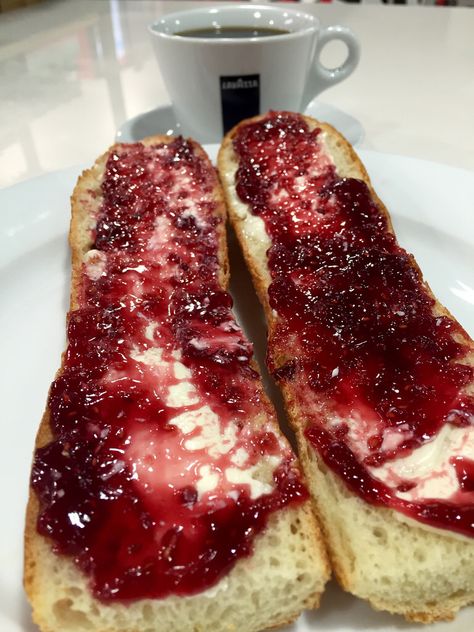 Baguette, toasted with butter and jam Baguette With Butter And Jam, Butter And Jam Toast, Baguette Toast, Jam And Bread, Toast With Jam, Toast And Jam, Childhood Food, Jam Toast, French Breakfast