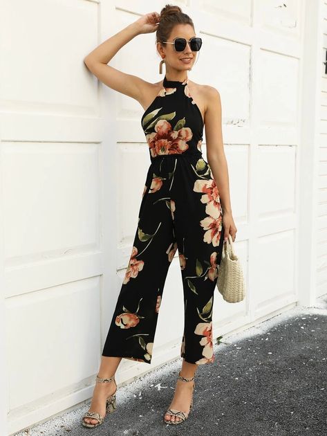 Jump Suits For Women Jumpsuits, Floral Jumpsuit Outfit Summer, Floral Jumpsuit Outfit, 2piece Outfits, Fashion Silhouette, Floral Print Jumpsuit, Large Floral Print, Backless Jumpsuit, Floral Jumpsuit