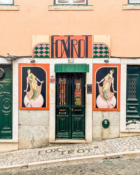 Bars In Lisbon, Lisbon Bars, Art Deco Facade, Lisbon Portugal Travel, Retro Signage, Lisbon Travel, Sky Bar, Best Bars, Foxtrot