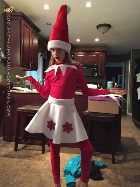 Elf On Shelf Costume, Christmas Elf Costume Diy, Diy Elf Costume, Diy Christmas Elves, Christmas Character Costumes, Illusion Costumes, Diy Circle Skirt, Diy Elf, Mom Halloween Costumes