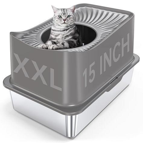 PRICES MAY VARY. Top Entry Stainless Steel Litter Box:The top entry stainless steel litter box is made from durable stainless steel,extra large size of the litter box for multiple cats and kitties, the stainless steel litter pan never absorbs odors and stains,non-sticky and rusting,easy to clean the mess in the litter box Wonderful for Large Cats:The size of the Large metal litter box is L24"*W16"*H15",with sturdy ABS plastic enclosure,providing huge space for fat and big cat, friendly for your Stainless Steel Litter Pan, Top Entry Litter Box, Liter Box, Best Cat Litter, Multiple Cats, Modern Factory, Litter Box Enclosure, Metal Cat, Cat Pee