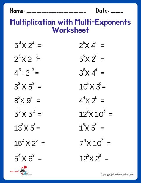 Multiplication With Multiple Exponents Worksheet | FREE Download Check more at https://kto5education.com/multiplication-with-multiple-exponents-worksheet/ Exponents Rules, Exponent Laws, 8th Grade Math Worksheets, Exponent Rules, Multiplication Worksheet, Couples Therapy Worksheets, Exponent Worksheets, Common And Proper Nouns, File Folder Labels