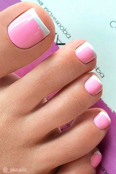 Hot Pink French Pedicure, Pink French Tip Pedicure, French Tip Pedicure, Pedicure Design, Pink Pedicure, Pink French Manicure, Pink French Tip, French Pedicure, White French Tip