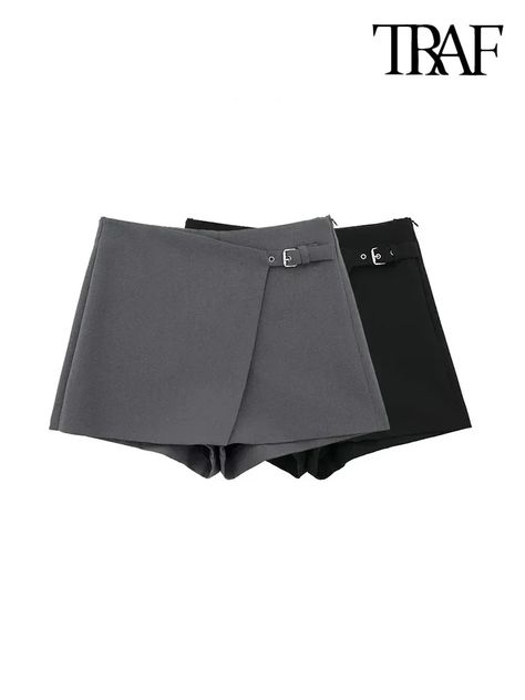 TRAF-Asymmetric Shorts Skirts with Tab for Women, High Waist, Side Zipper, Female Skort, Fashion - AliExpress 200000345 Delicate Clothes, Stylish Scarves, Style Shorts, Kids Clothes Boys, Shorts Skirts, Skorts, Pant Style, Skirt Pattern, Mens Polo Shirts