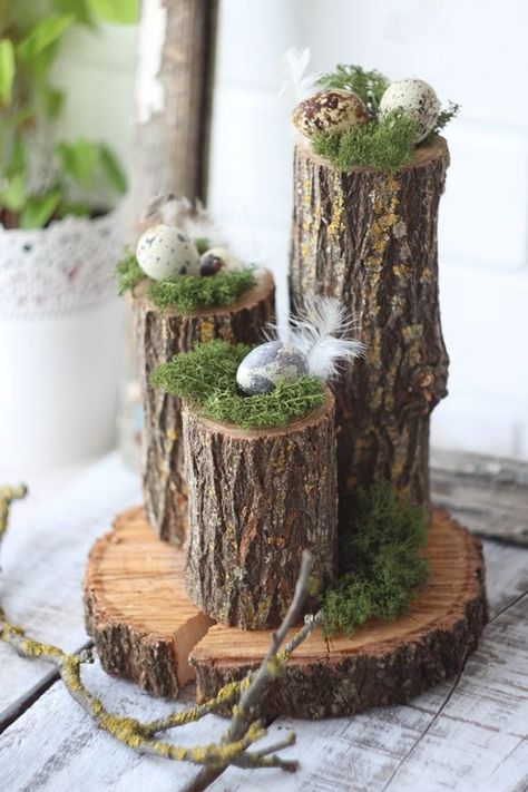 Rustic woodland egg display with natural accents Rustic Easter Decor Ideas, Easter Terrarium, Takken Decor, Bird Nest Craft, Rustic Easter Decor, Easter Flower Arrangements, Easter Arrangement, نباتات منزلية, Easter Wallpaper