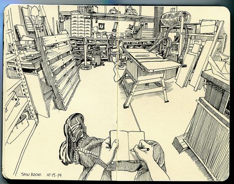 saw room | Flickr - Photo Sharing! Room Perspective Drawing, Paul Heaston, Perspective Sketch, Moleskine Art, Observational Drawing, Perspective Art, Perspective Drawing, Animation Background, Urban Sketching