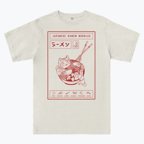 Ramen T Shirt, Japanese T Shirt Design, Graphic Tee Design Ideas, Merch Design Ideas, Aesthetic Tshirt Design, Japanese Graphic Tee, Japanese T Shirt, Cat Bathing, Carrot Noodles