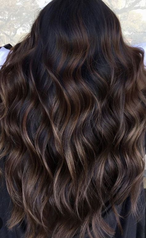 Boliage Hair Dark Brown Natural, Brunette Balayage With Highlights, Balyage For Dark Hair, Mocha Dipped Hair, Black To Light Brown Balayage, Mocha Babylights, Brown Hair Black Lowlights, Clay Balayage, Dark Chocolate Balayage Black Hair