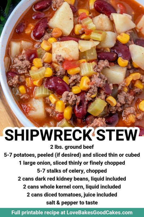 Shipwreck Stew, Fall Soup, Kidney Bean, Homemade Soup Recipe, Best Soup Recipes, Delicious Soup Recipes, Soup Recipes Slow Cooker, Ground Beef Recipes Easy, Ground Beef Recipes For Dinner