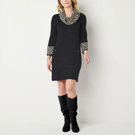 Jessica Howard 3/4 Sleeve Sweater Dress, Color: Black Tan - JCPenney Sweater Dress Black, Large Dresses, Jessica Howard, Sweater Dresses, Medium Dress, Sweater Sleeves, Black Tan, Sleeve Sweater, Black And Tan