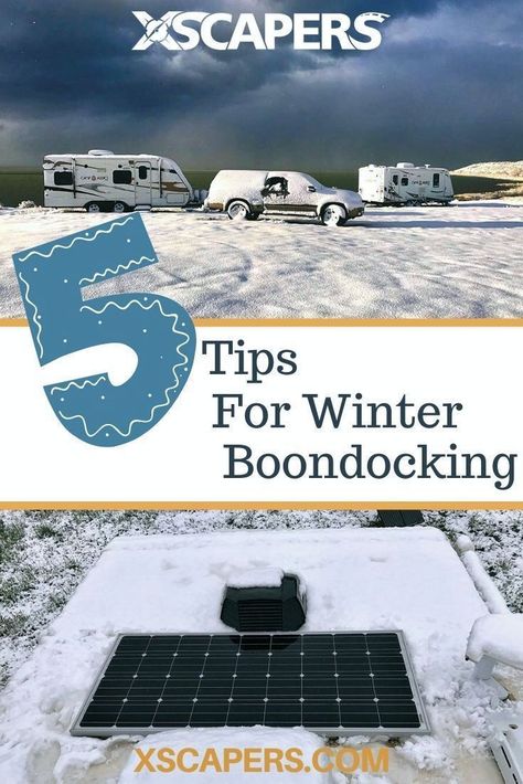 Boondocking during the winter can mean you are camped in the snow or your have moved southward to where there is sun and warmer weather. When you boondock you are dry camping. You have no hookups for power, water, or sewer. Here are some tips to make sure you are comfortable boondocking no matter where you are in your RV during the winter. Rv Winterizing, Rv Travel Destinations, Travel Trailer Living, Rv Gear, Tips For Winter, Snow Camping, Camping Photo, Dry Camping, Rv Maintenance