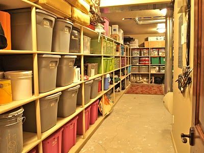 basement storage shelves...good idea for the house How To Organize Your Storage Room, Garage With Storage Room, Basement Storage Shelves, Attic Library, Basement Organization, Diy Storage Shelves, Recreation Room, Renovation Diy, Basement Storage