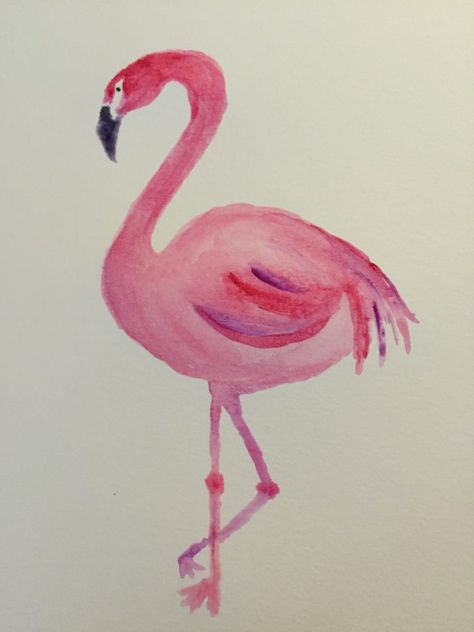 DIY - Watercolor Pink Flamingo Great for beginners or kids! Watercolor Flamingo Tutorial, Pink Flamingo Watercolor, Flamingo Watercolor Painting Easy, Paint A Flamingo Tutorial, Easy Flamingo Drawing, Watercolor Flamingo, Flamingo Watercolor, Creative Inspiration Art, Gouache Tutorial