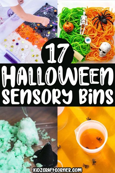 Sensory Bin Ideas For Toddlers, Halloween Crafts And Activities, Halloween Sensory Bin, Sensory Bin Ideas, Fall Sensory Bin, Halloween Sensory, Crafts And Activities For Kids, Halloween Preschool, Sensory Boxes