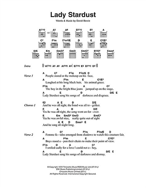 Lady Stardust Sheet Music David Bowie Guitar, Sheet Music For Guitar, Music For Guitar, Piano Notes Songs, Lady Stardust, Guitar Notes, Guitar Chords And Lyrics, Piano Notes, Piano Music Notes